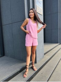 Жіночий літній костюм (шорти+майка) рожевого кольору 33343