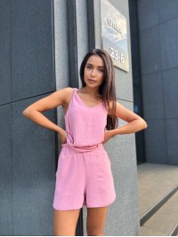 Жіночий літній костюм (шорти+майка) рожевого кольору 33343