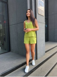 Жіночий літній костюм (шорти+майка) оливкового кольору 33344