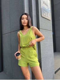 Жіночий літній костюм (шорти+майка) оливкового кольору 33344