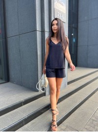 Жіночий літній костюм (шорти+майка) чорного кольору 33345
