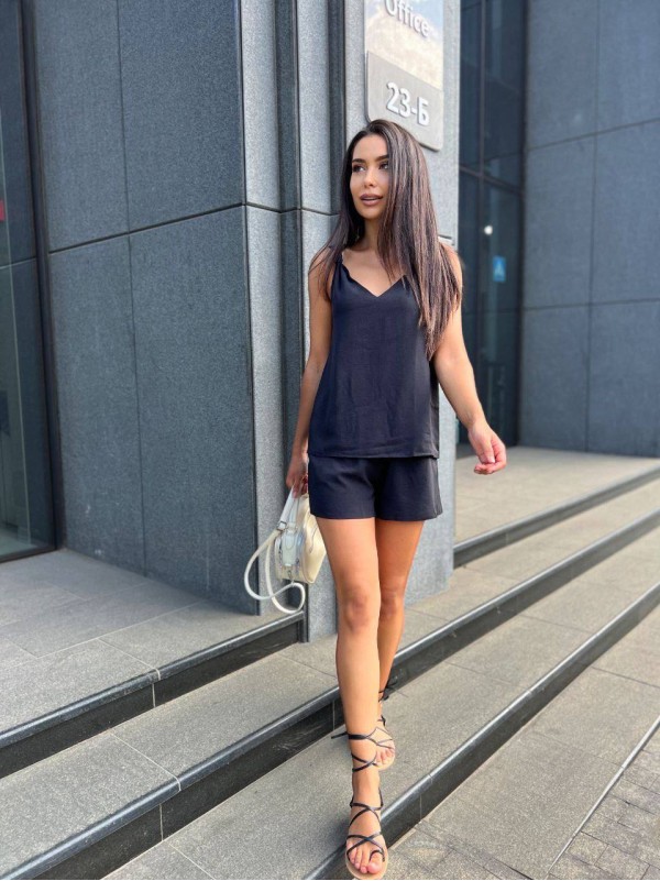 Жіночий літній костюм (шорти+майка) чорного кольору 33345