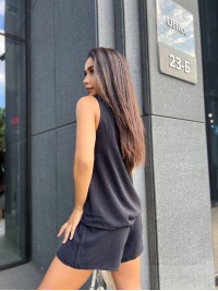 Жіночий літній костюм (шорти+майка) чорного кольору 33345