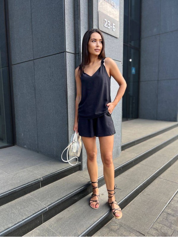 Жіночий літній костюм (шорти+майка) чорного кольору 33345