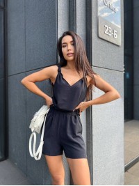 Жіночий літній костюм (шорти+майка) чорного кольору 33345