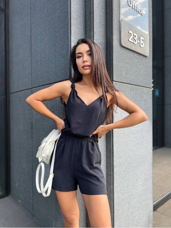 Жіночий літній костюм (шорти+майка) чорного кольору 33345