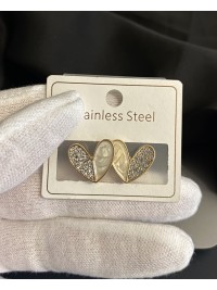 Гвоздики Серця з камінцями золотого кольору застібка - пусет 33351