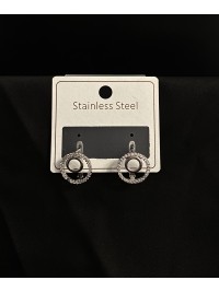 Сережки круглі з камінцями срібного кольору англійський замок 33353