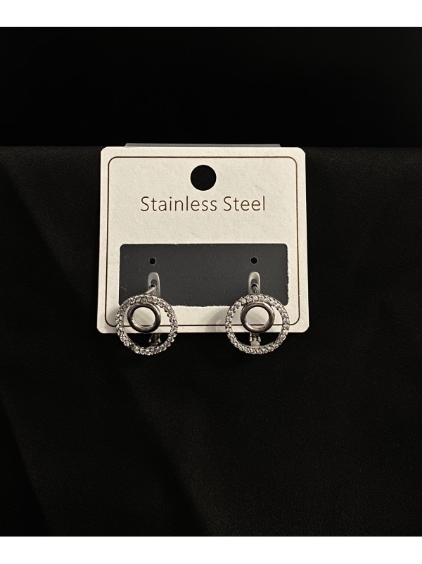 Сережки круглі з камінцями срібного кольору англійський замок 33353