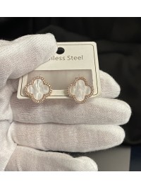 Сережки Конюшина з камінчиками золотого кольору англійський замок 33355