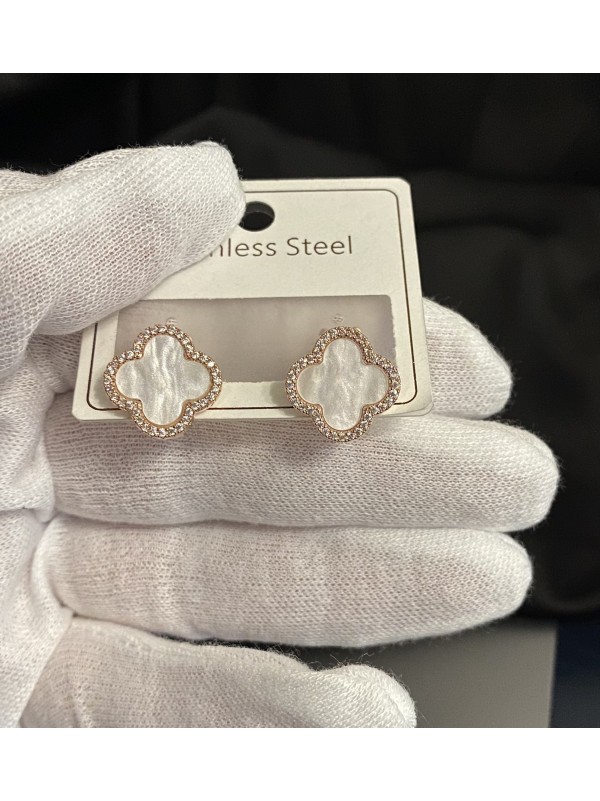 Сережки Конюшина з камінчиками золотого кольору англійський замок 33355