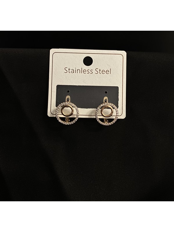 Сережки круглі з камінцями золотого кольору англійський замок 33354