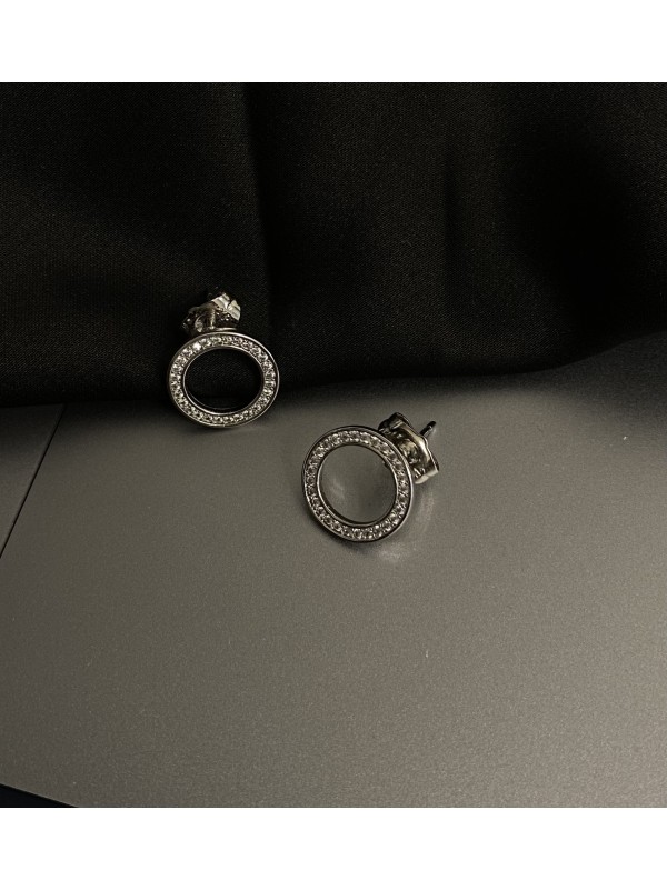 Сережки круглі з камінцями срібного кольору застібка - пусет 33356