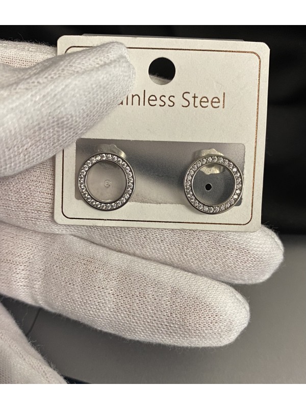 Сережки круглі з камінцями срібного кольору застібка - пусет 33356