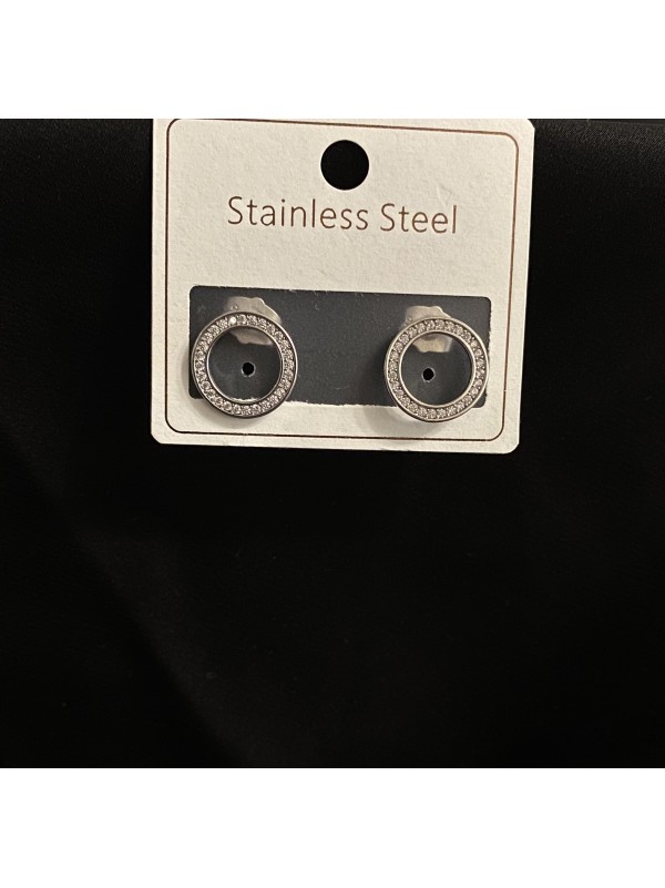 Сережки круглі з камінцями срібного кольору застібка - пусет 33356