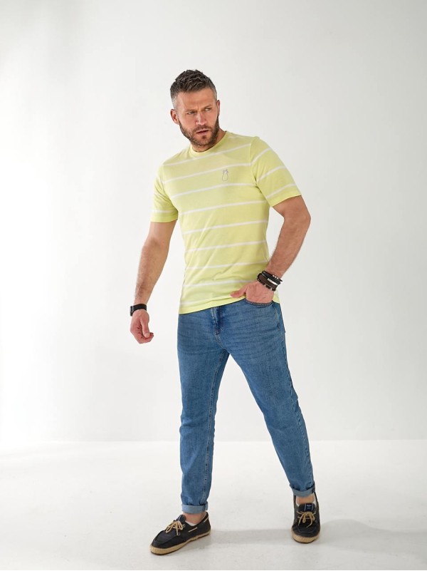 Чоловіча футболка в смужку салатового кольору 33360