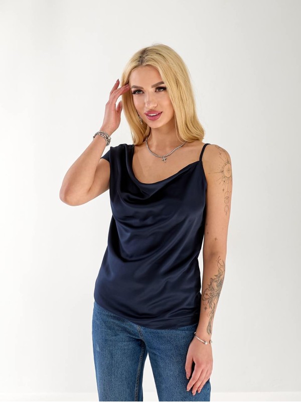 Майка жіноча на одне плече синього кольору 33362