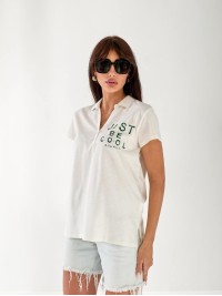 Жіноча футболка поло з написом білого кольору 33366