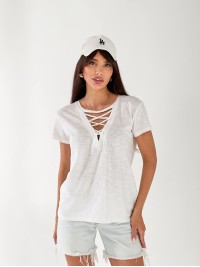 Жіноча футболка з зав'язками білого кольору 33368