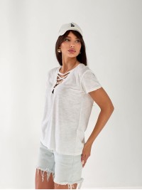 Жіноча футболка з зав'язками білого кольору 33368