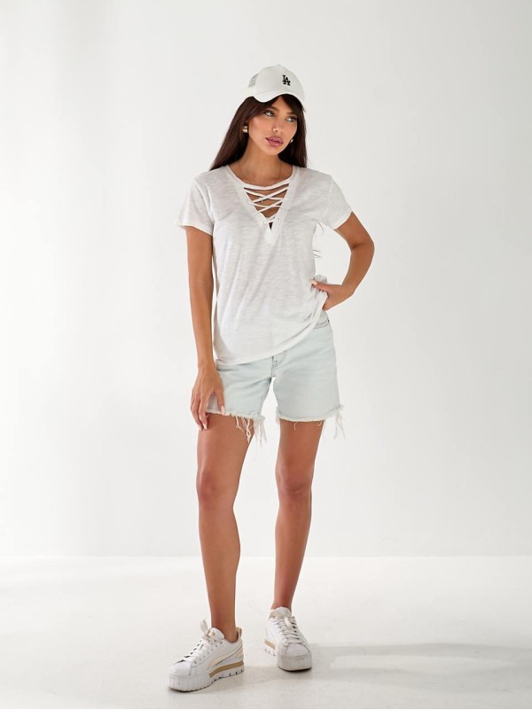 Жіноча футболка з зав'язками білого кольору 33368