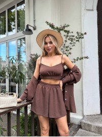 Жіночий літній костюм 3-ка коричневого кольору 33372