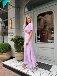 Літня сукня міді рожевого кольору 33378