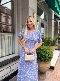 Літня сукня міді свiло-синього кольору 33379