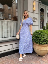 Літня сукня міді свiло-синього кольору 33379