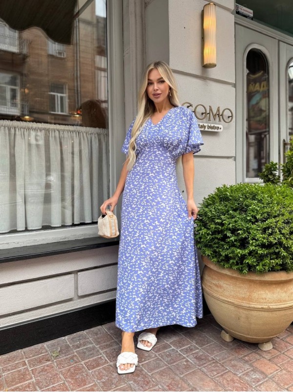 Літня сукня міді свiло-синього кольору 33379