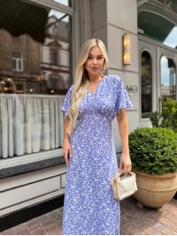 Літня сукня міді свiло-синього кольору 33379