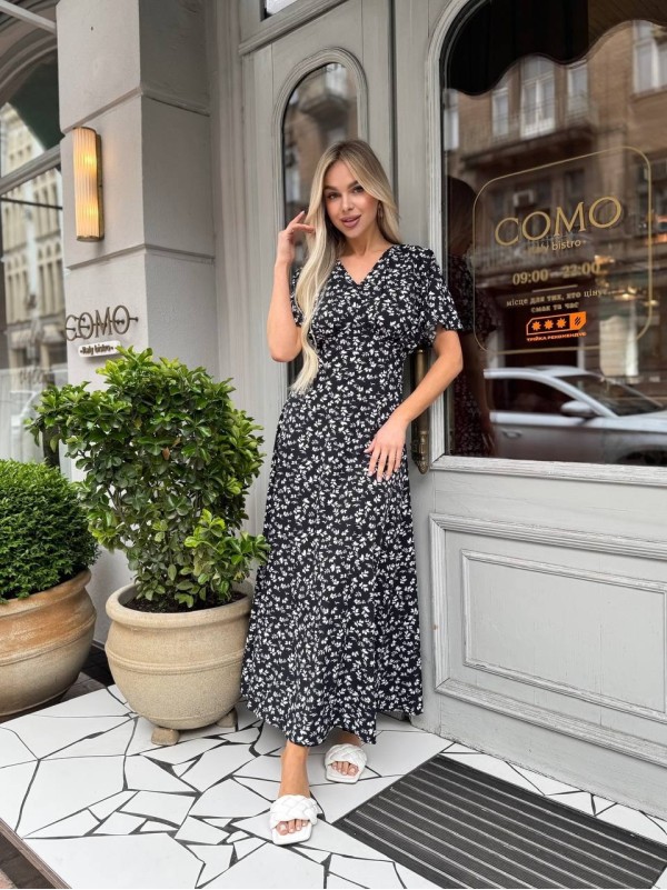 Літня сукня міді чорного кольору 33381