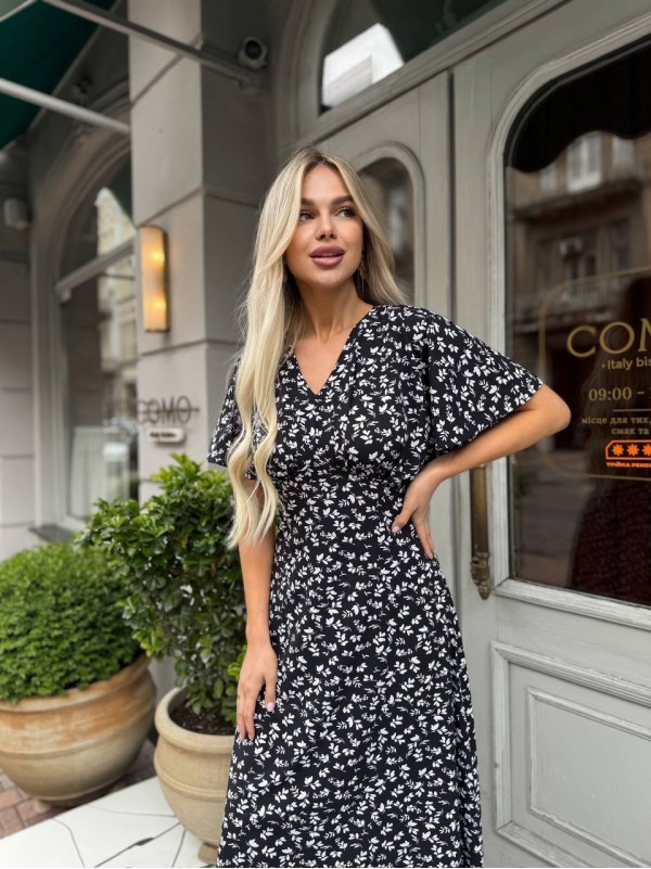 Літня сукня міді чорного кольору 33381