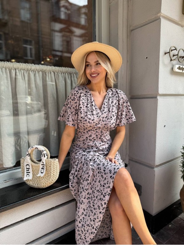 Літня сукня міді бежевого кольору 33382