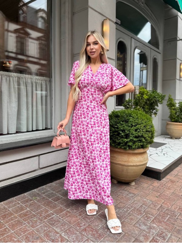 Літнє плаття міді у квітку малинового кольору 33384