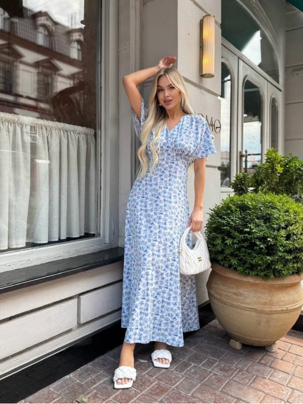 Літнє плаття міді у квітку блакитного кольору 33385