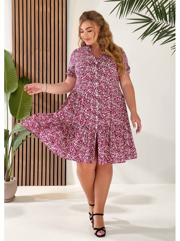 Літня сукня вільного крою на ґудзиках бордового кольору 33407