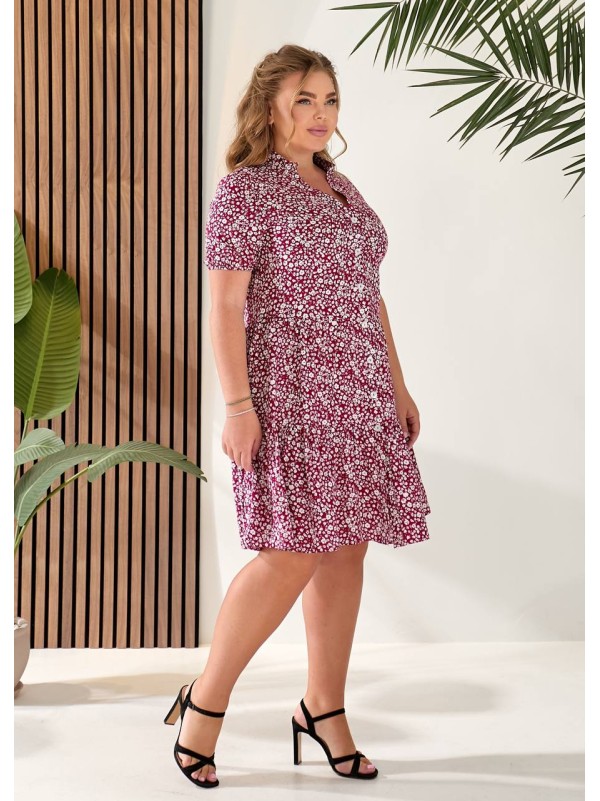 Літня сукня вільного крою на ґудзиках бордового кольору 33407