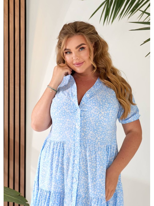 Літня сукня вільного крою на ґудзиках блакитного кольору 33408