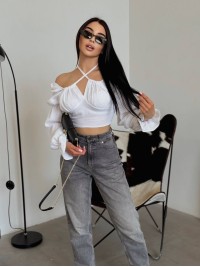 Літній топ на зав'язках із рукавом бiлого кольору 33412