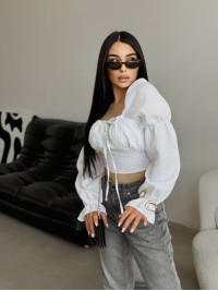 Літній топ на зав'язках із рукавом бiлого кольору 33412