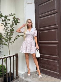 Класична сукня міні з коміром молочного кольору 33414