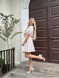Класична сукня міні з коміром молочного кольору 33414