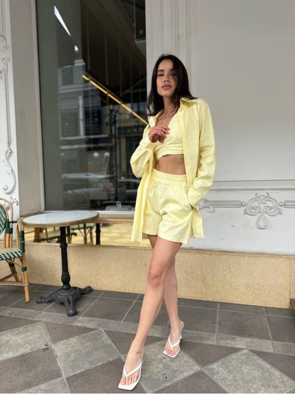 Жіночий літній костюм 3-ка жовтого кольору 33426