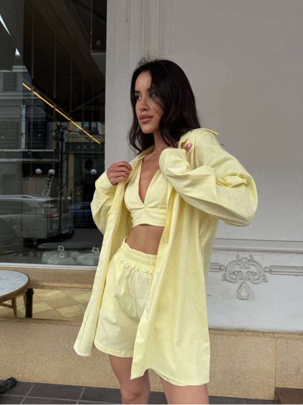 Жіночий літній костюм 3-ка жовтого кольору 33426