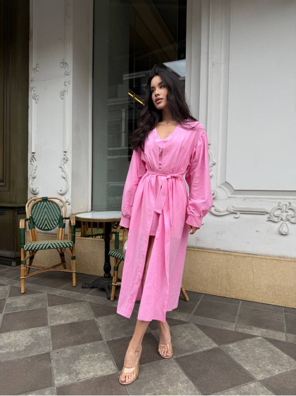 Літня сукня міні+накидка рожевого кольору 33428