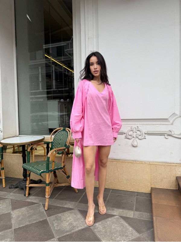 Літня сукня міні+накидка рожевого кольору 33428
