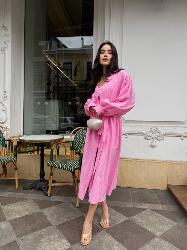 Літня сукня міні+накидка рожевого кольору 33428