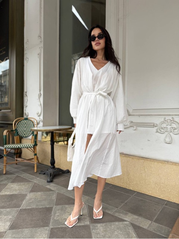 Літня сукня міні+накидка молочного кольору 33430