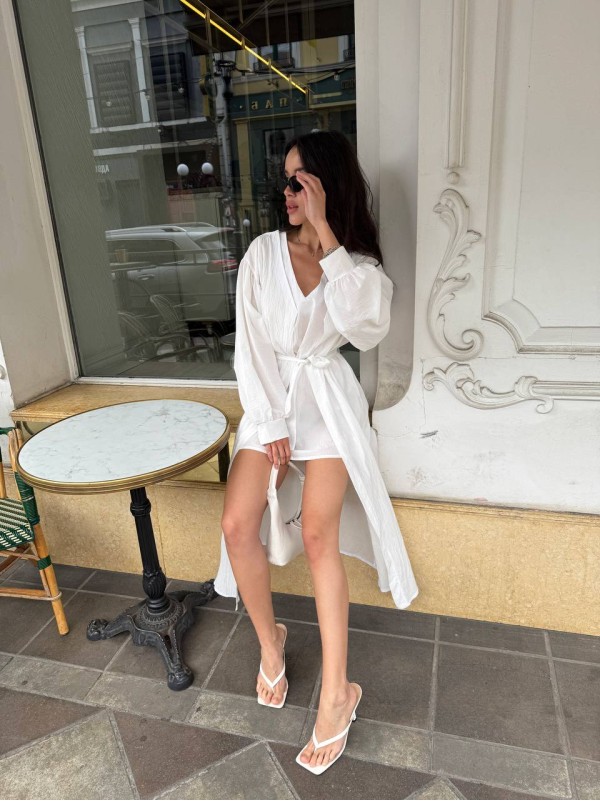 Літня сукня міні+накидка молочного кольору 33430